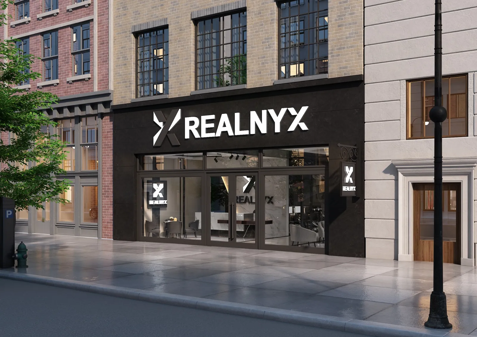 Branding fasády realitní kanceláře REALNYX