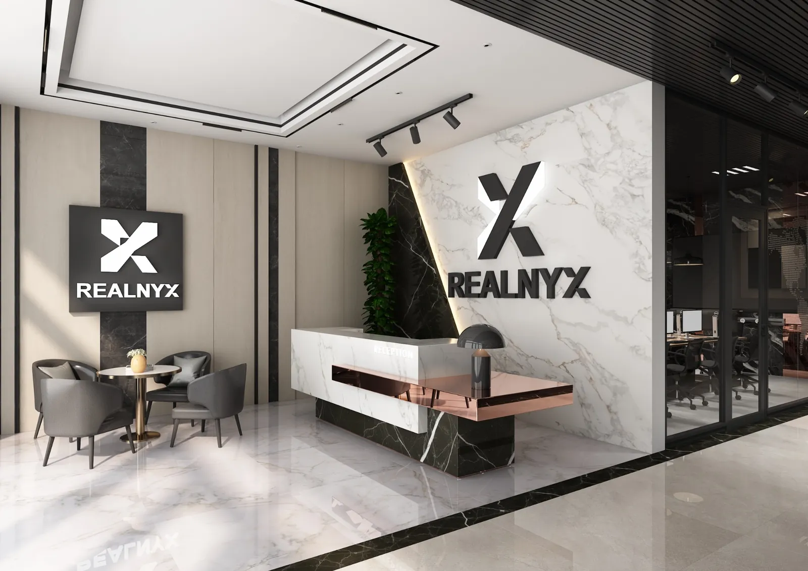 REALNYX Office Concept – recepce moderní realitní kanceláře